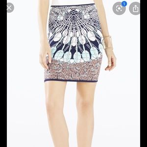 BCBG Pavel Batik Fans Jacquard Fitted Skirt